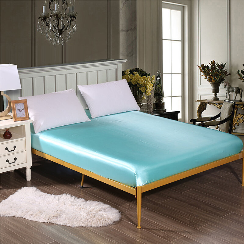 
	Solid Color Silk Like Super Soft Satin Bed Sheet Pillowcase Mattress Cover Bed Sheet Set Deep Pocket Fully Elastic Band Twin Full Queen King