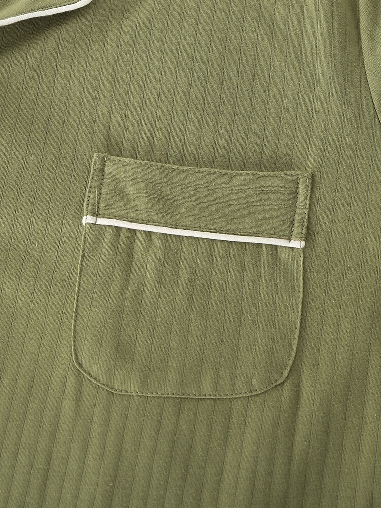 
	Mens Green Pinstripe Loungewear Long Sleeve Lapel Cotton Pajamas Sets