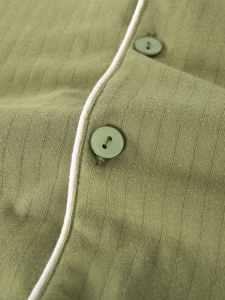 
	Mens Green Pinstripe Loungewear Long Sleeve Lapel Cotton Pajamas Sets