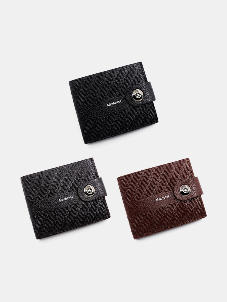 
	Men Artificial Leather Vintage Embrossed Design Brief Short Wallet Magnet Button Interior Zipper Pocket Slim Purse