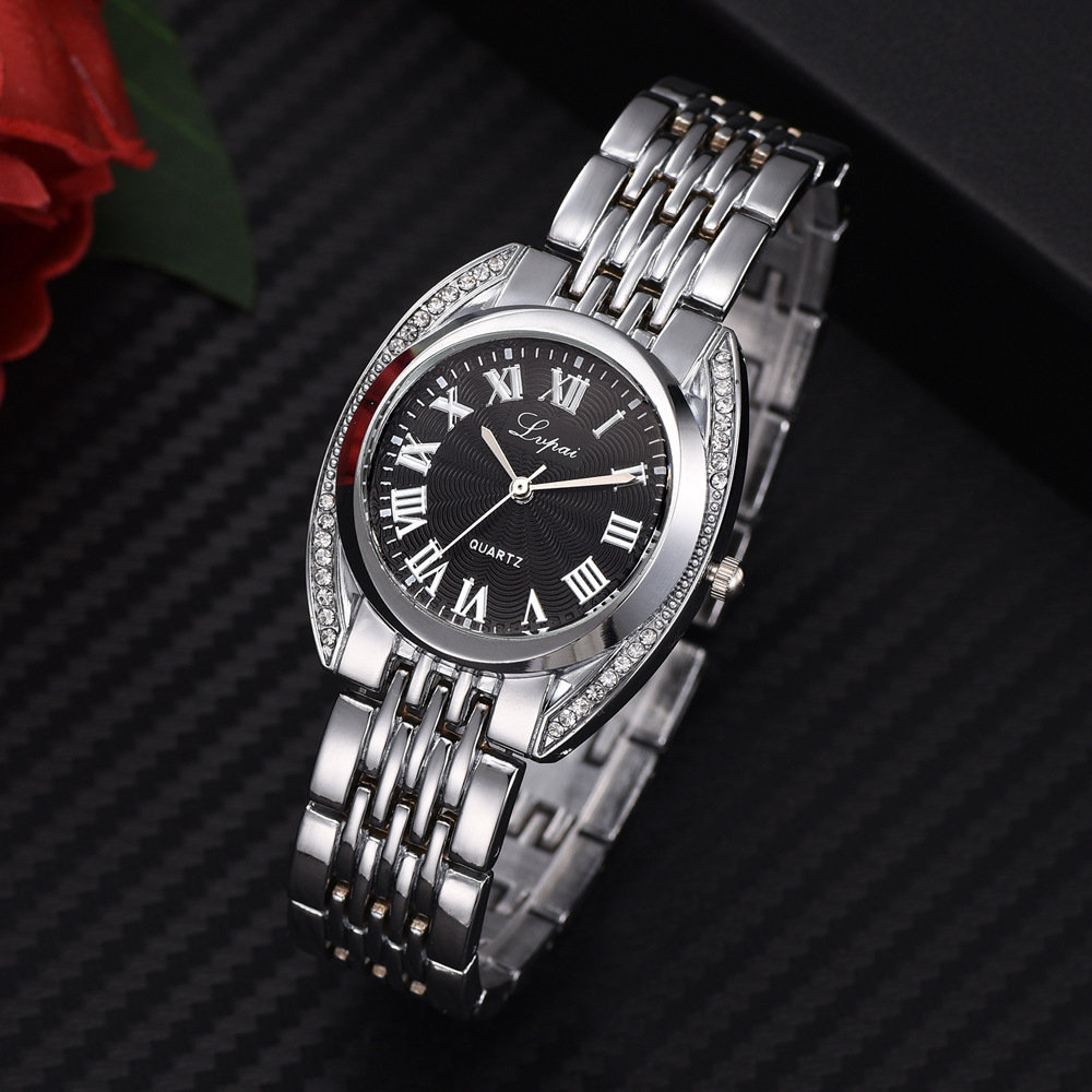 
	Trendy Roman Number Quartz Watch Casual Stainless Steel Women Watch