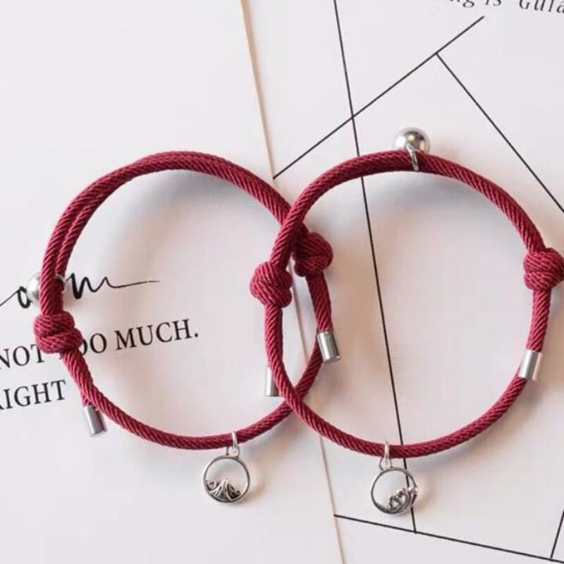 
	2 Pcs Mountain Alliance Eachother Pendant Couple Bracelets Set Magnetite Braided Hand Rope Bracelets