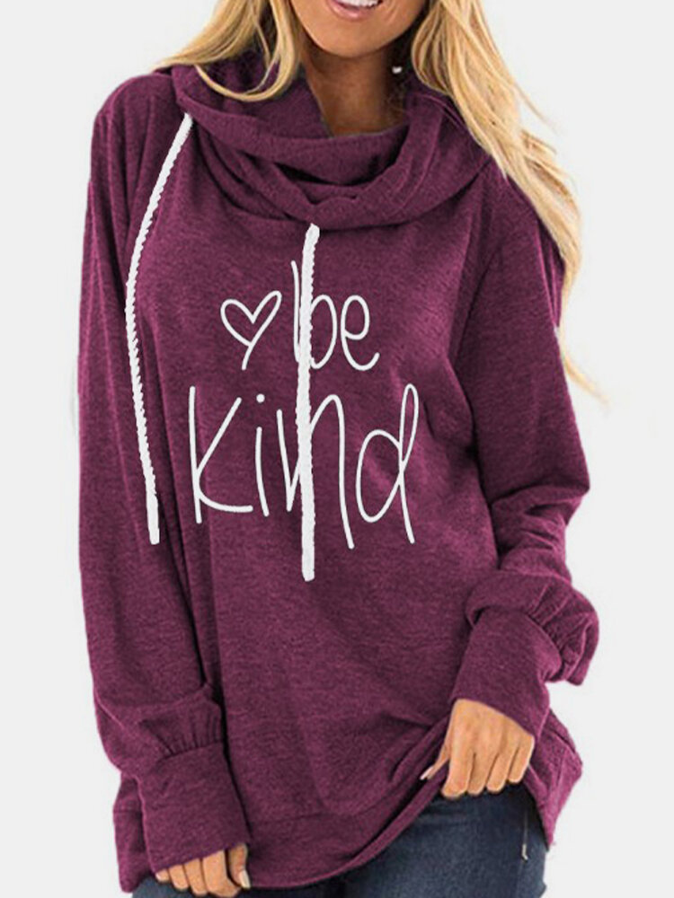 
	Letter Print Turtleneck Long Sleeve Casual Sweatshirt For Women