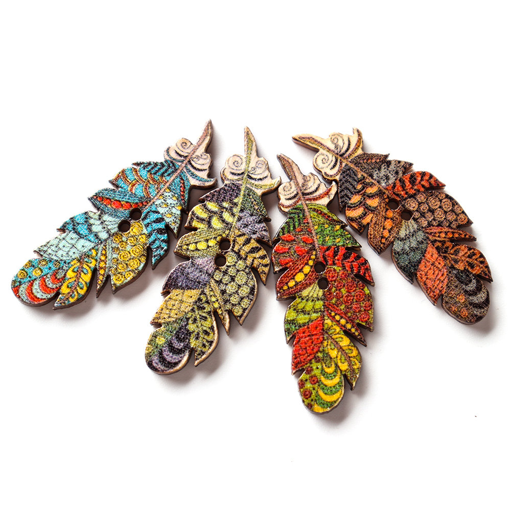 
	50 Pcs Feather Shape Natural Wood Sewing Buttons Fastness DIY Wooden Buttons Handcraft Material