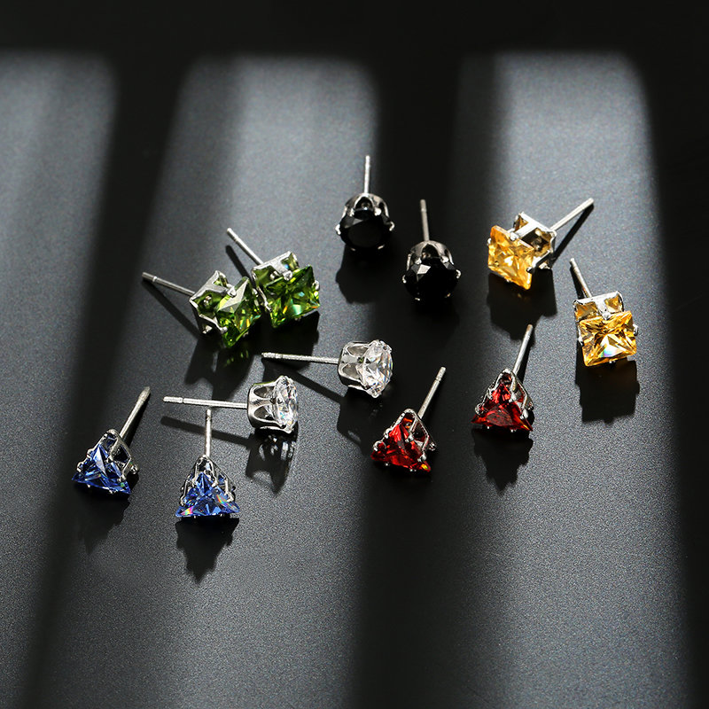 
	12Pcs Shinning Zircon Multiple Shape Geometric Stud Earrings Daily Accessories