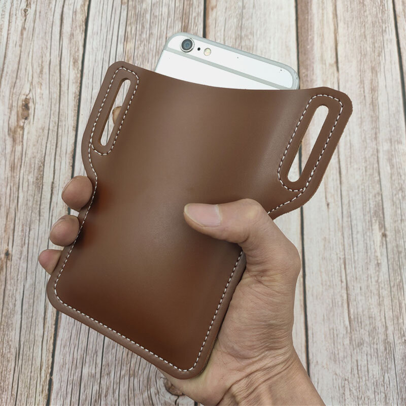 
	Men EDC 6.3 Inch Leather Phone Holder Waist Belt Bag