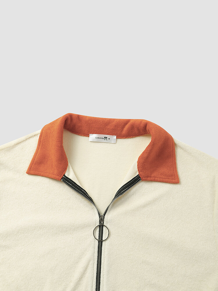 
	Mens Contrast Trims Patchwork Zip Front Towelling Street Two Pieces Outfits