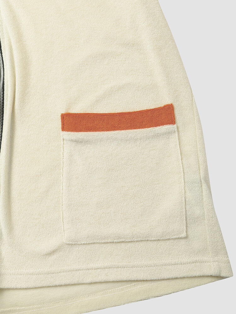 
	Mens Contrast Trims Patchwork Zip Front Towelling Street Two Pieces Outfits