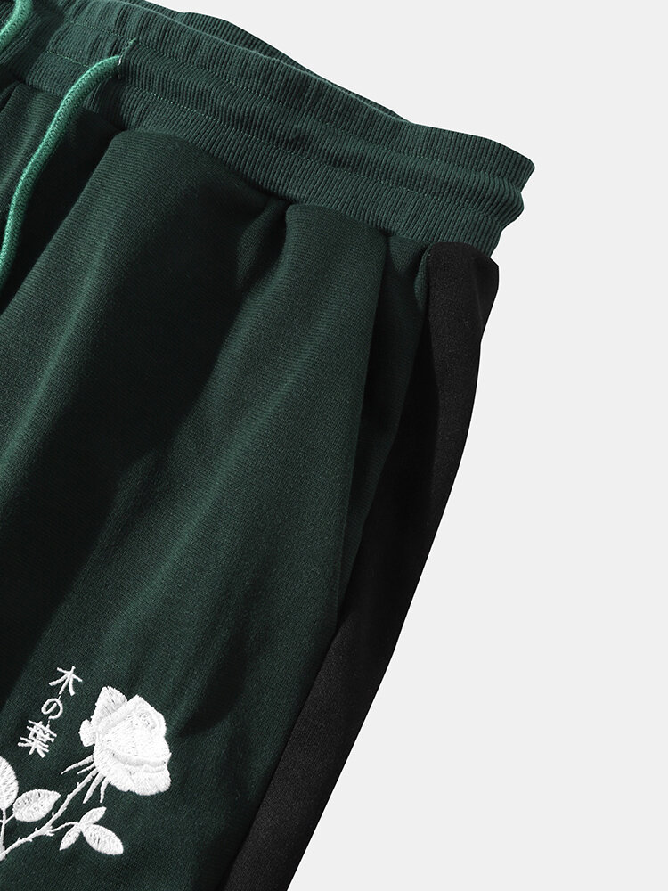 
	Mens Rose Japanese Embroidery Patchwork Sweatshirt Long Two Pieces Outfits