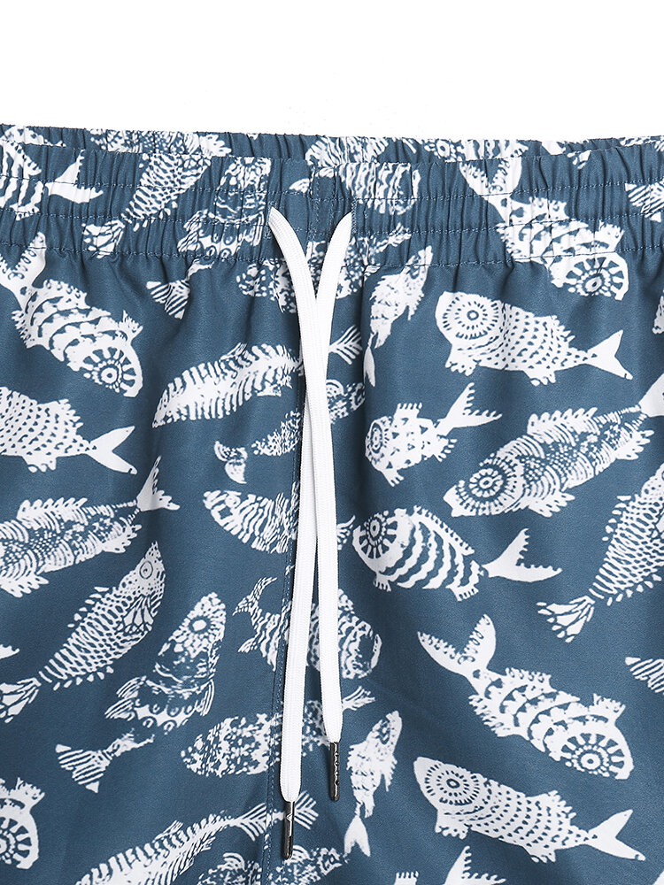
	Mens Vintage Fish Pattern Quick Dry Swim Trunk With Mesh Lined