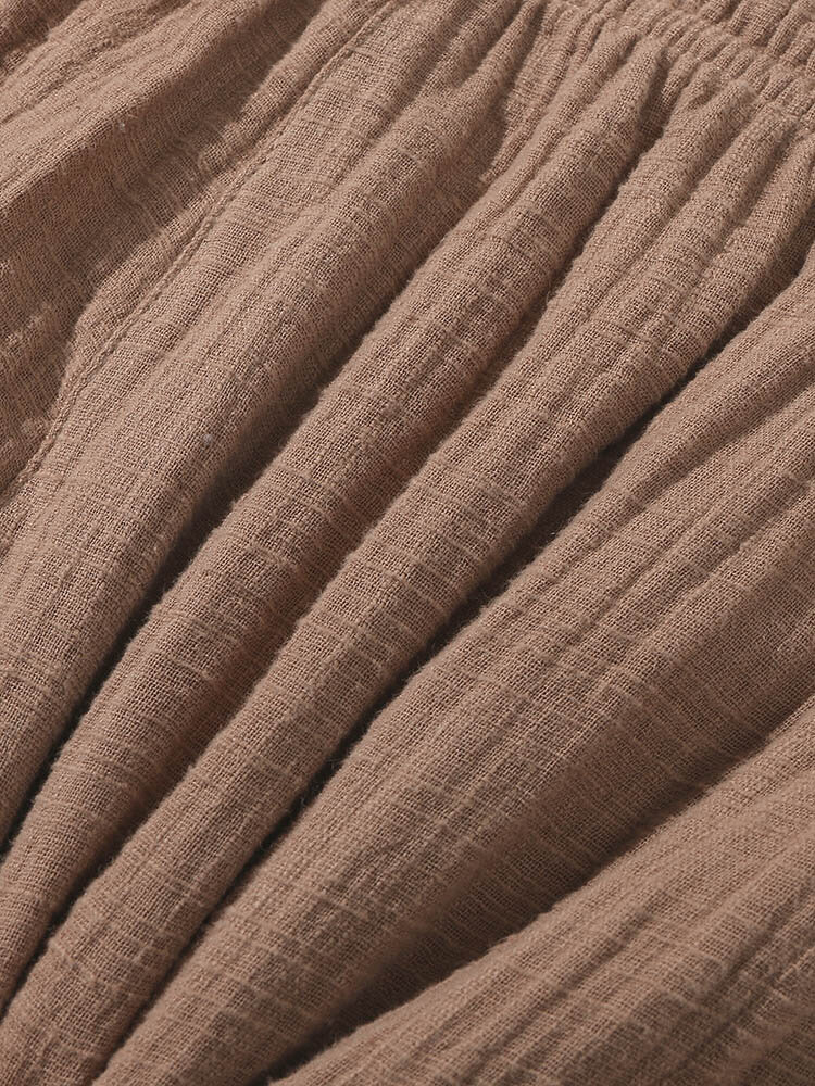 
	Lightweight Solid Color Drawstring Pockets Cotton Linen Loungewear Bottoms