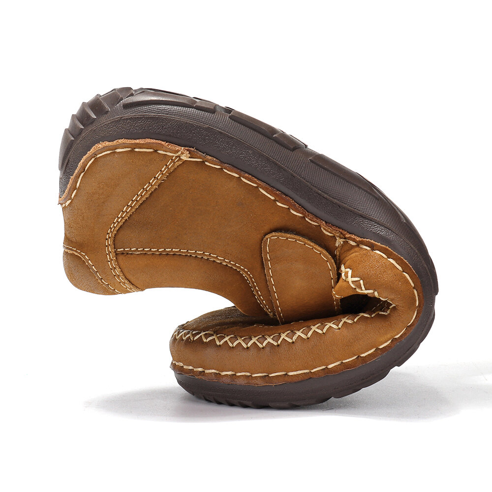 
	Menico Men Retro Leather Stitching Non Slip Hook Loop Casual Sandals