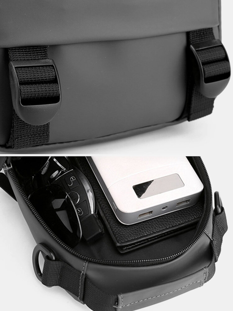 
	Men Nylon Fabric Casual Portable USB Charging Design Chest Bag Waterproof Daily Crossbody Bag
