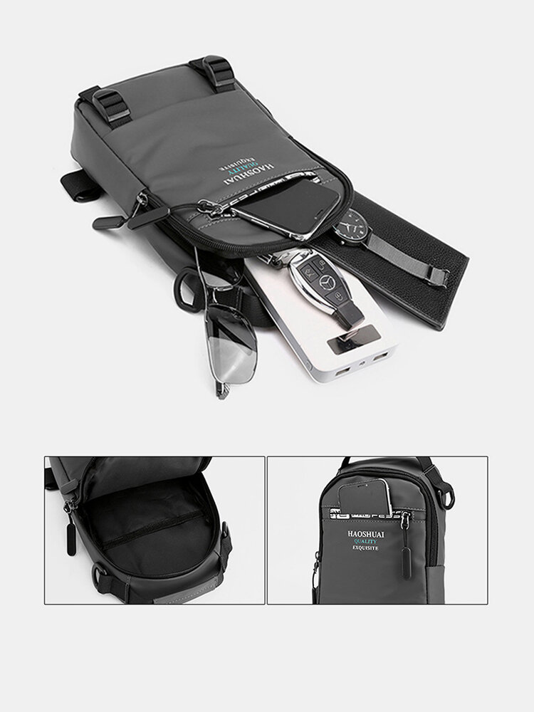
	Men Nylon Fabric Casual Portable USB Charging Design Chest Bag Waterproof Daily Crossbody Bag