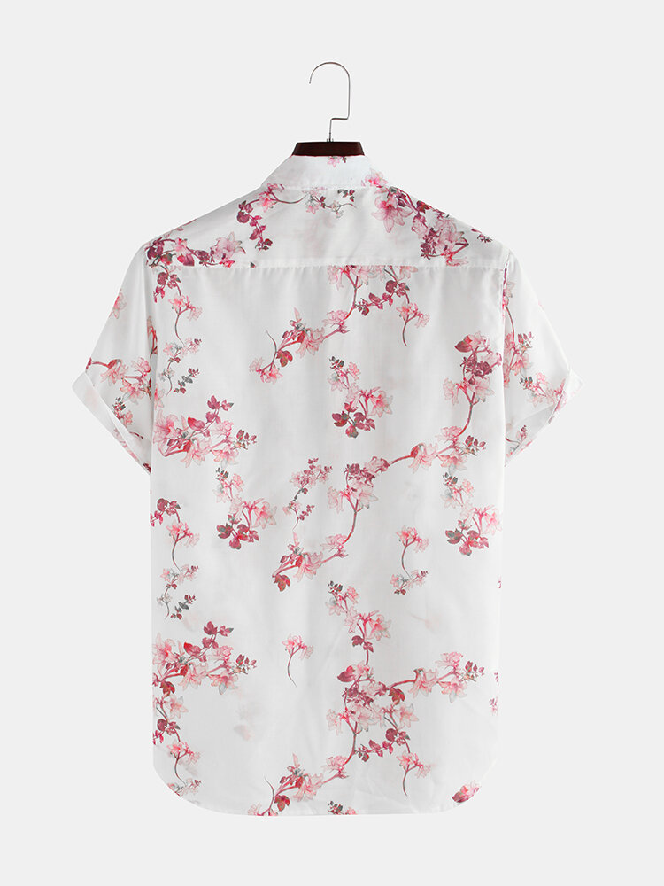 
	Flowers Printed Breathable Loose Short Sleeve Lapel Shirt