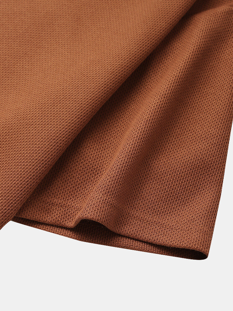 
	Mens Tricolor Knitted Lapel Short Sleeve Regular Hem Shirt