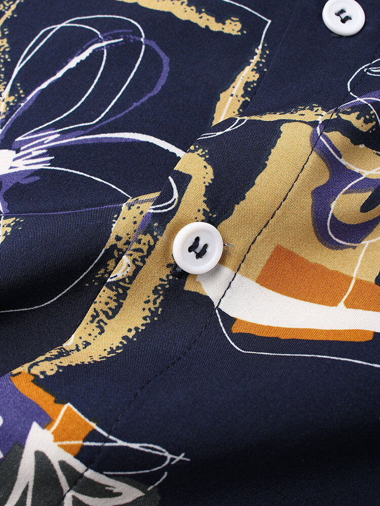 
	Mens Vintage Line Drawing Flower Print Street Short Sleeve Shirts