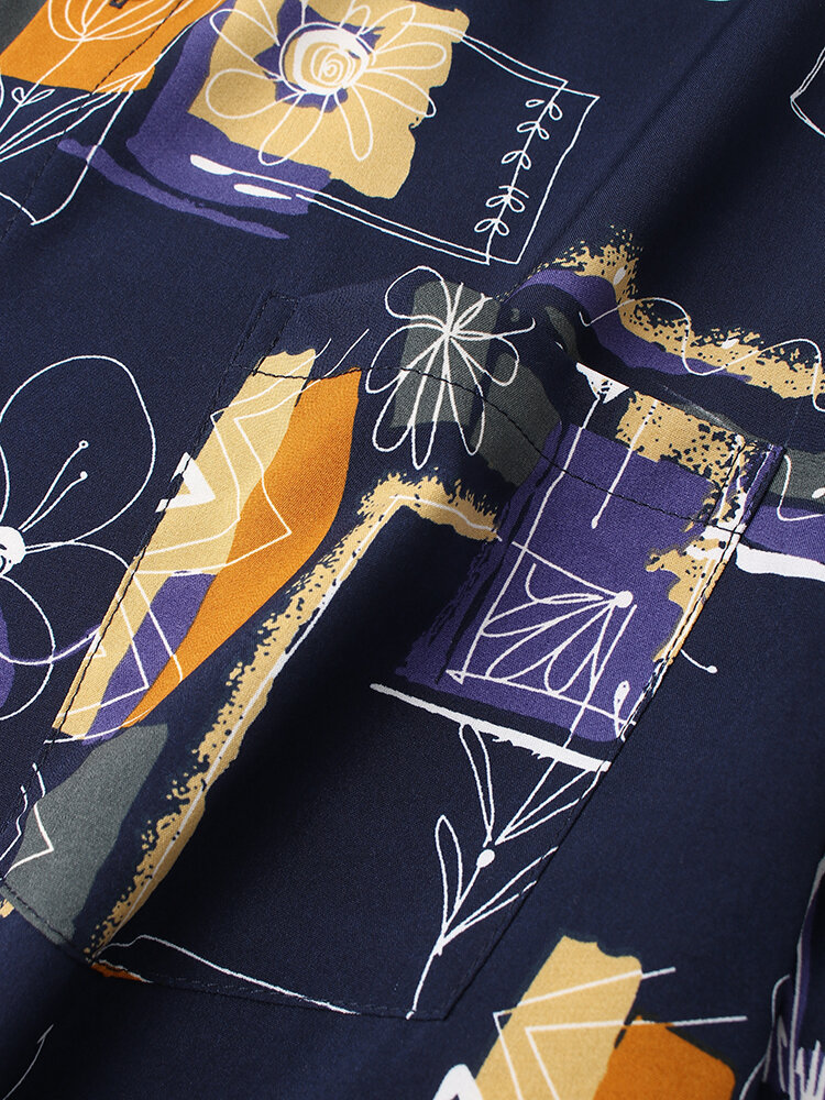 
	Mens Vintage Line Drawing Flower Print Street Short Sleeve Shirts