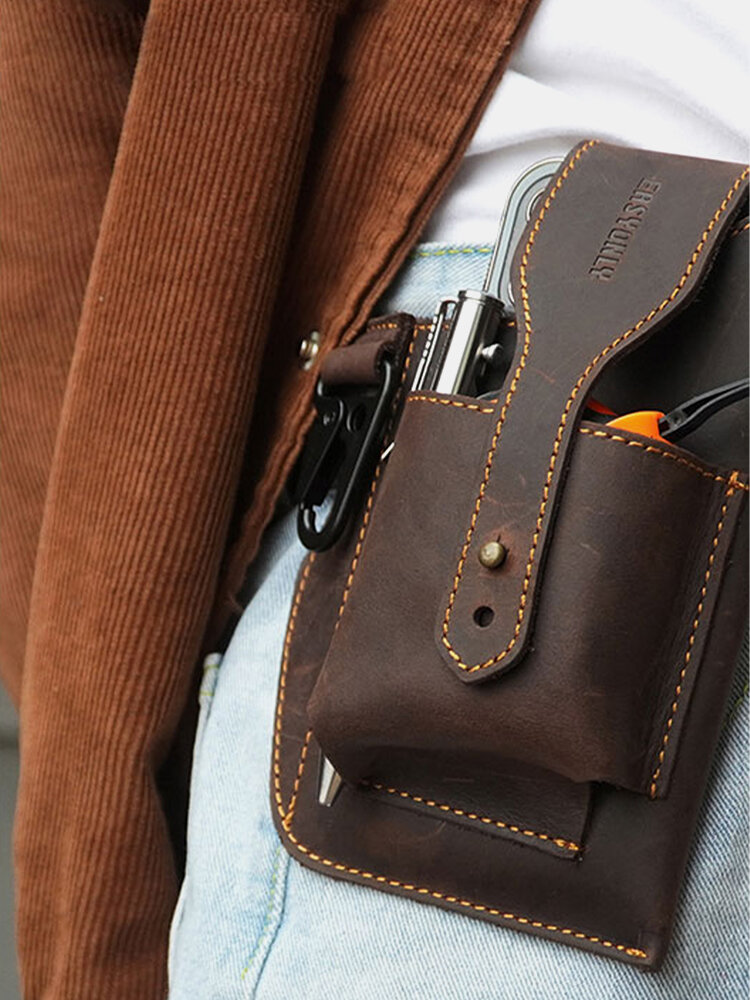 
	Men EDC Genuine Leather Keychain Holder 6.5 Inch Phone Bag Waist Bag Wallet