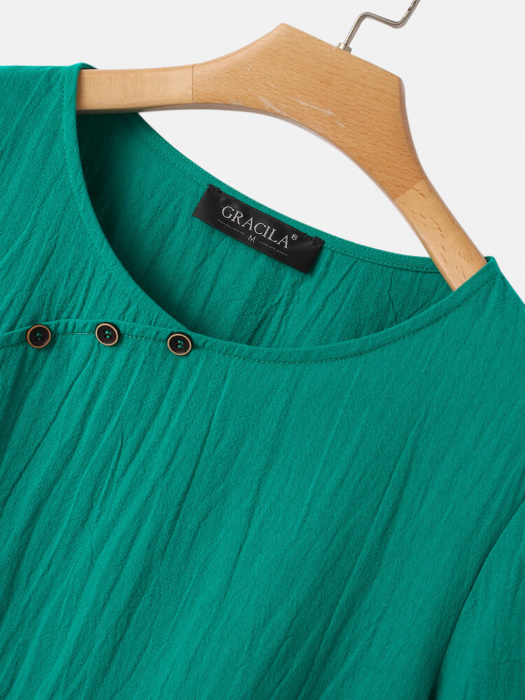 
	Flower Embroidery Button Half Sleeve Blouse For Women