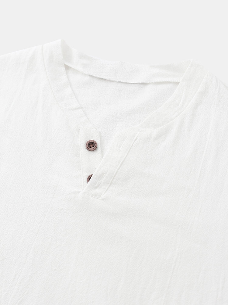 
	Men 100% Cotton Solid Color V-neck Casual T-Shirt