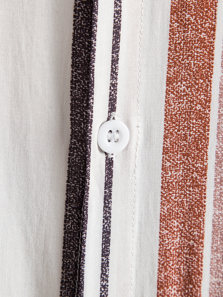 
	Mens Stripe Print Short Sleeve Lapel Regular Hem Preppy Shirt