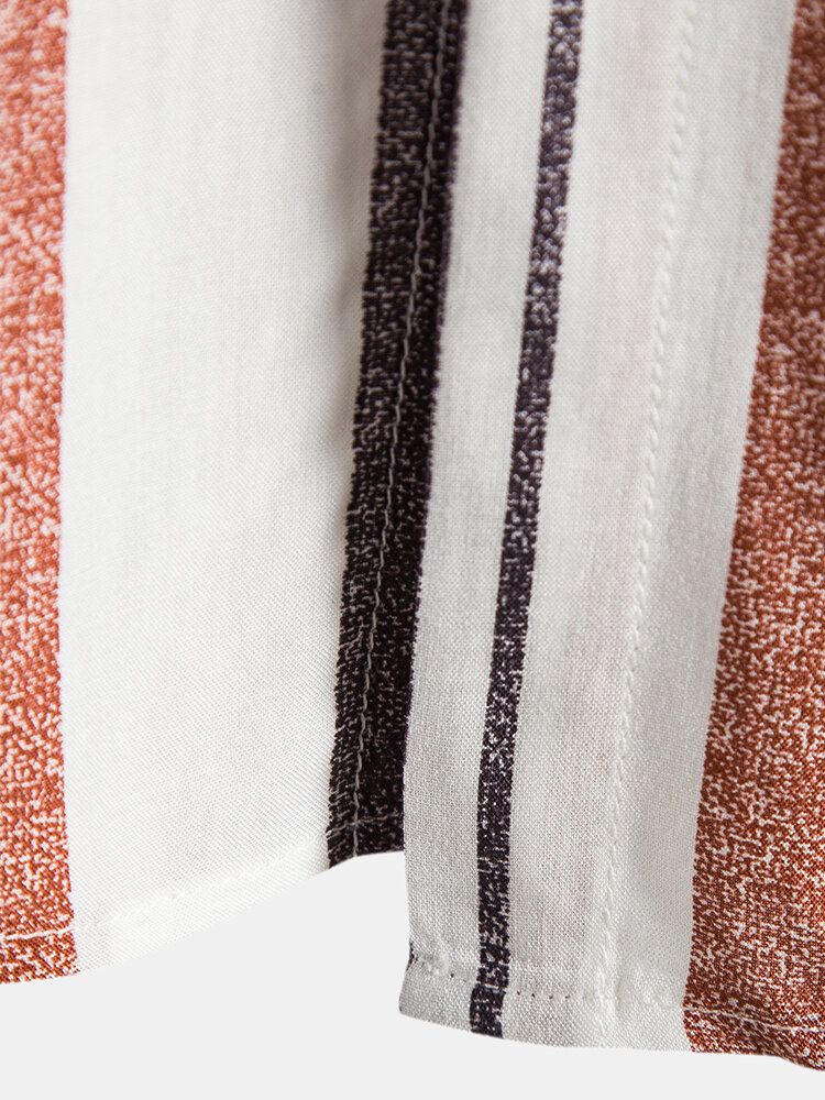 
	Mens Stripe Print Short Sleeve Lapel Regular Hem Preppy Shirt