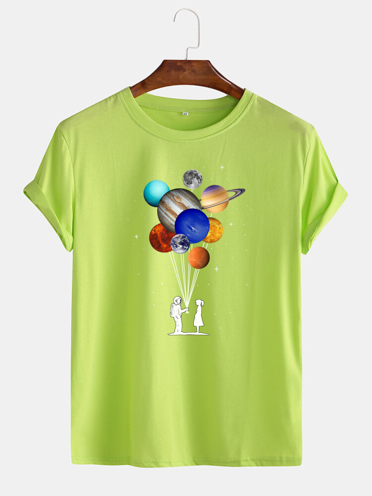 
	Mens Cotton Astronaut Colorful Planet Print O-Neck Casual Short Sleeve T-Shirts