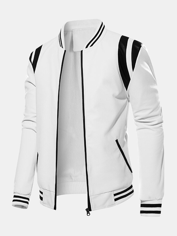 
	Mens Contrast Baseball Collar PU Leather Zipper Design Casual Jackets