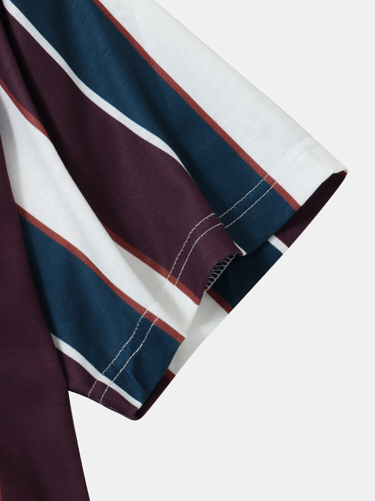 
	Mens Wide Stripe Crew Neck Preppy Short Sleeve T-Shirts