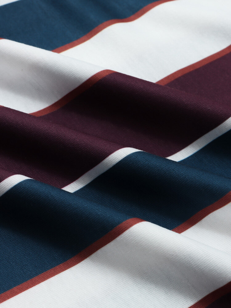 
	Mens Wide Stripe Crew Neck Preppy Short Sleeve T-Shirts