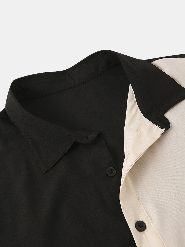 
	Men Asymmetric Color Matching Casual Short Sleeve Shirt