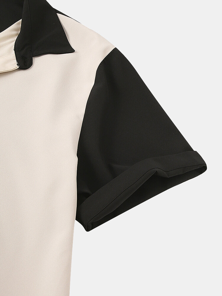 
	Men Asymmetric Color Matching Casual Short Sleeve Shirt