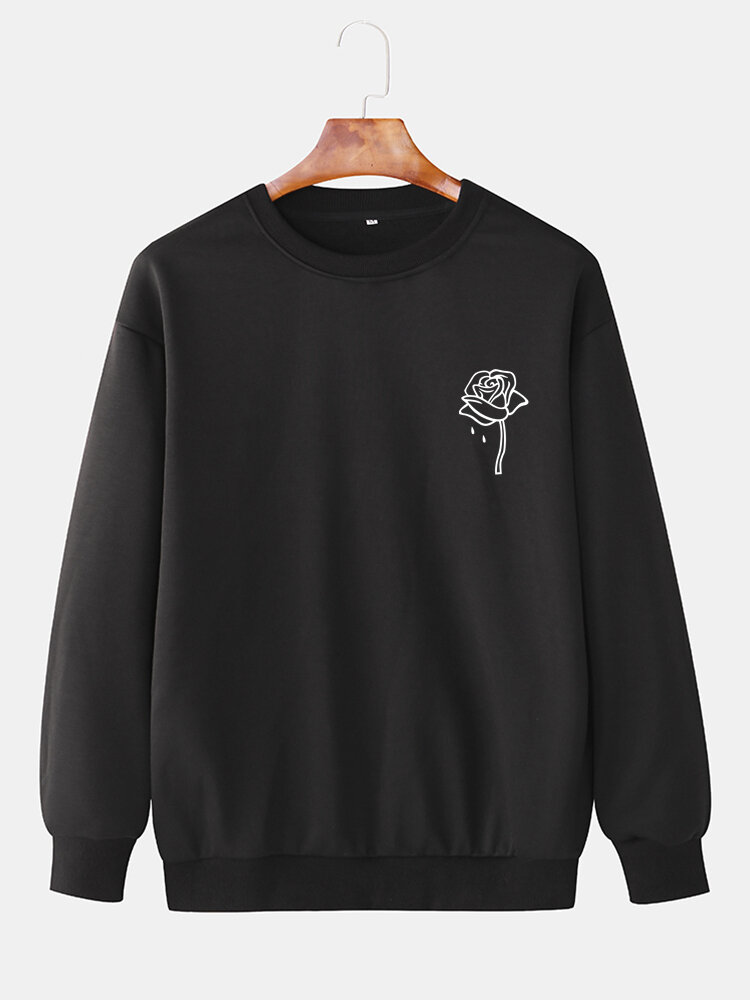 
	Mens Cotton Rose Printing Plain Casual Crew Neck Pullover Sweatshirts
