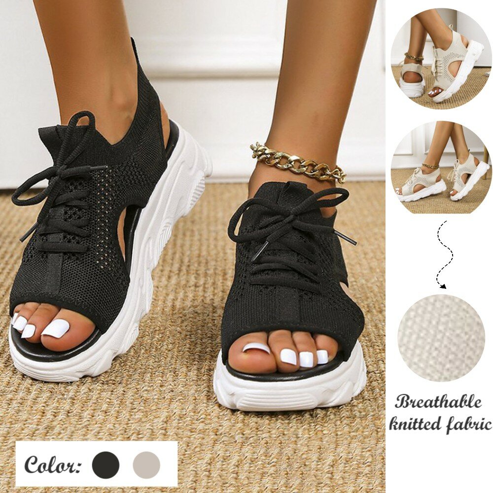 
	Women Casual Lace-up Comfy Knit Open Toe Platform Sandals