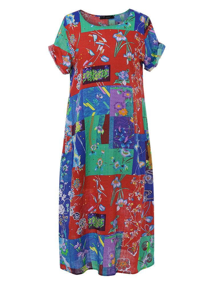 
	Bohemian Print Short Sleeve Summer Plus Size Dress
