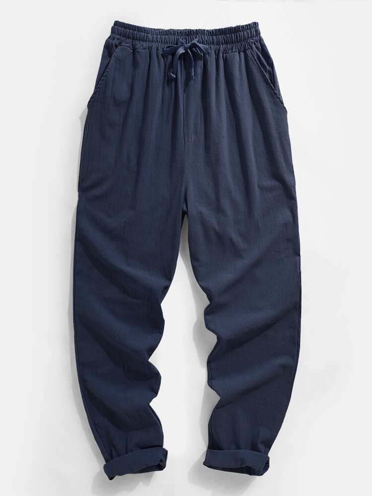 
	Mens Solid Color Plain Drawstring Elastic Waist Pants With Pocket