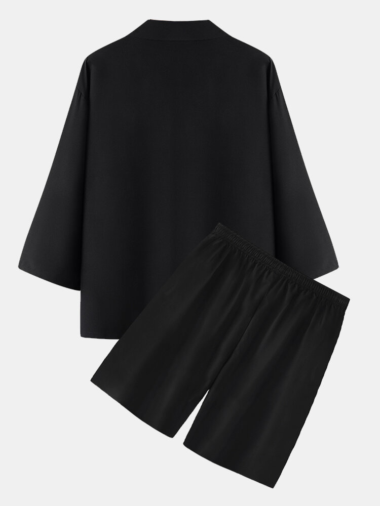 
	Mens Plum Bossom Japanese Pirnt Open Front Kimono Two Pieces Outfits