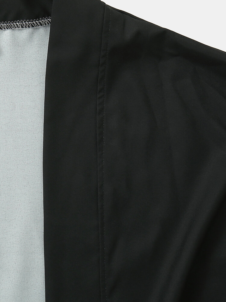 
	Mens Japanese Waves Print Open Front Kimono Two Pieces Outfits