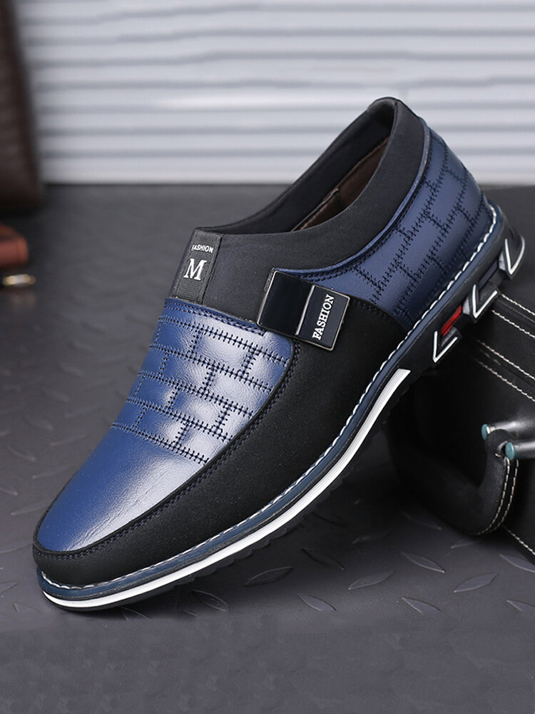 
	Men Genuine Leather Splicing Non Slip Metal Soft Sole Casual Shoes