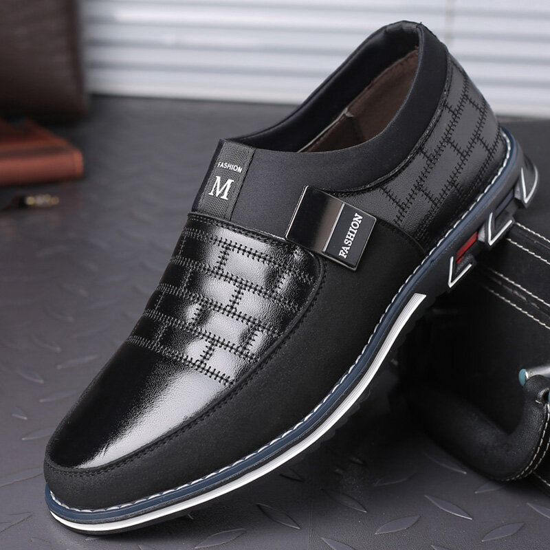 
	Men Genuine Leather Splicing Non Slip Metal Soft Sole Casual Shoes